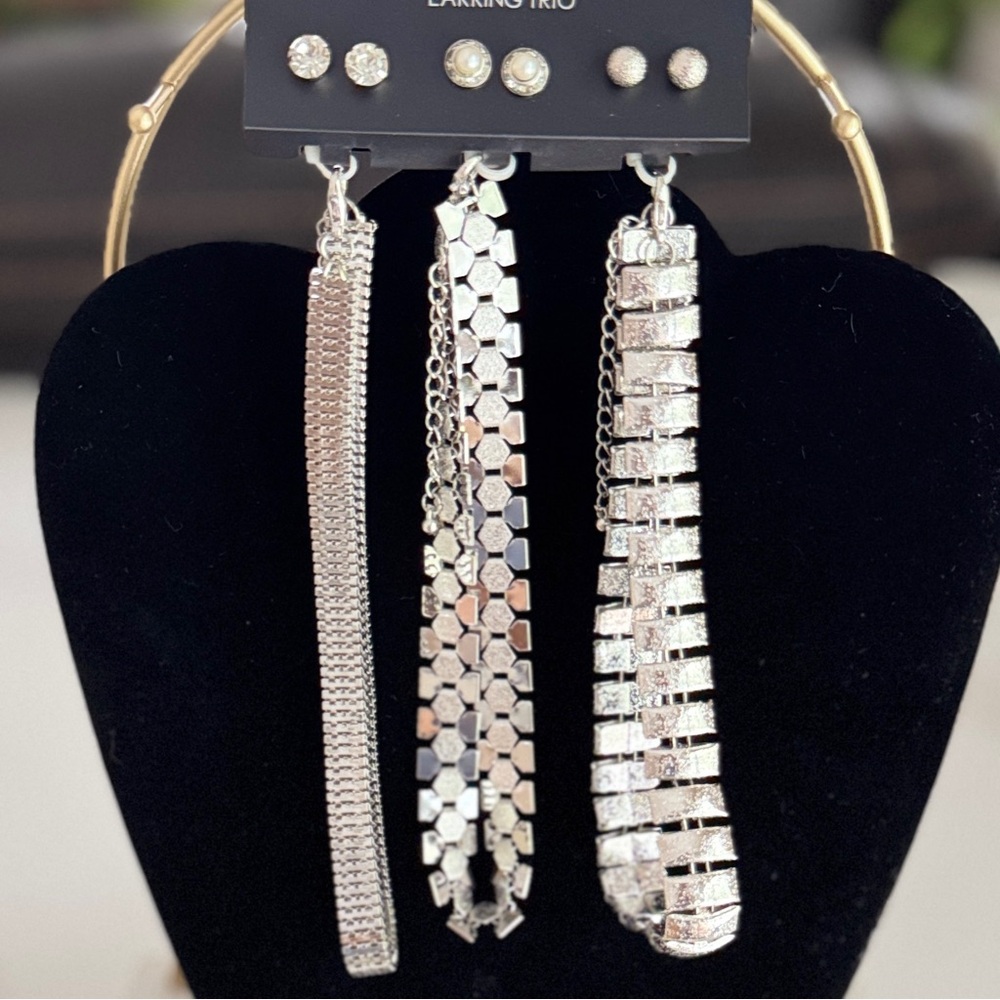 9 pcs Silver Chain Necklace and Earrings Set